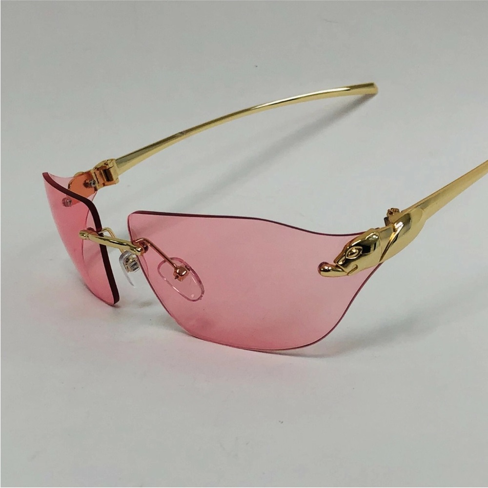 Pink Rimless Sunglasses with Gold Arms